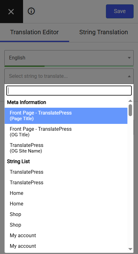 Meta information section in Translation Editor