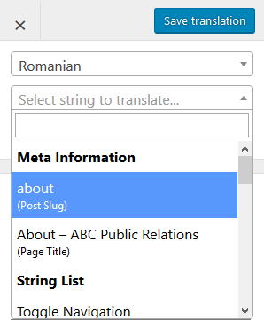 Meta information section in translation editor