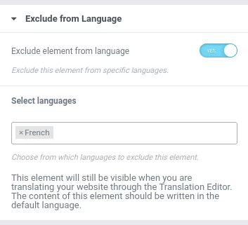 Exclude Elementor widget or section by language