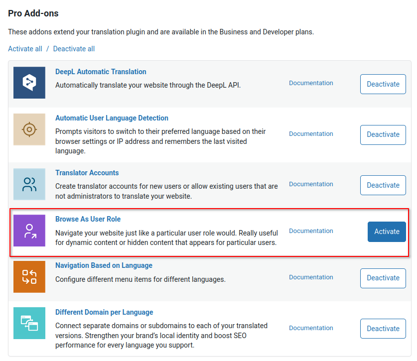 TranslatePress Settings - Browse As User Role Add-on