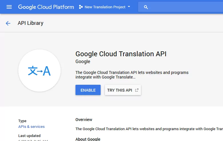 Enabling the Google Cloud Translation API