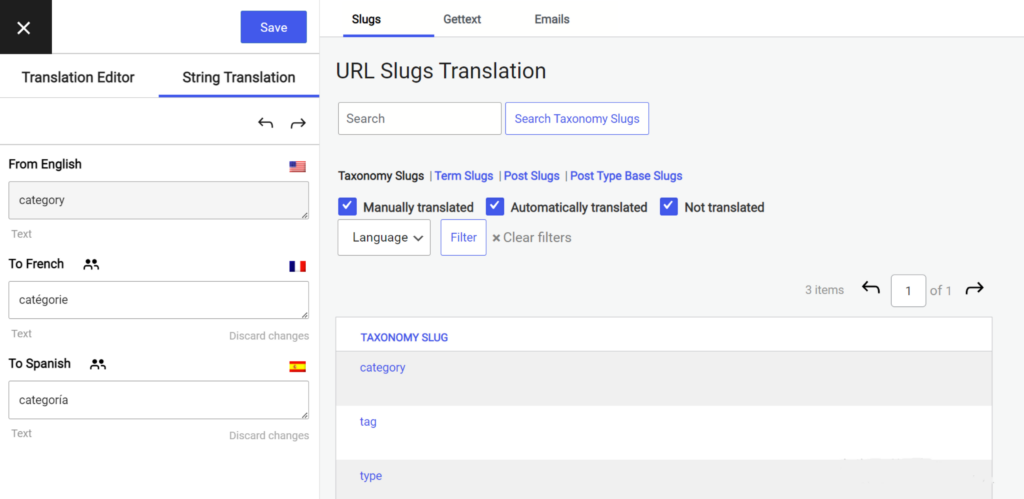 Slug translation in String Translation interface