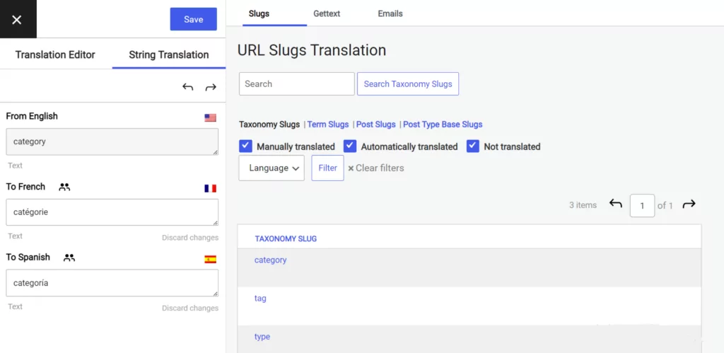 Slug translation in String Translation interface