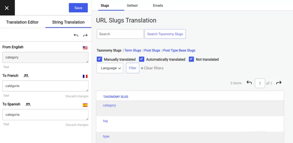 slug translation in string translation interface