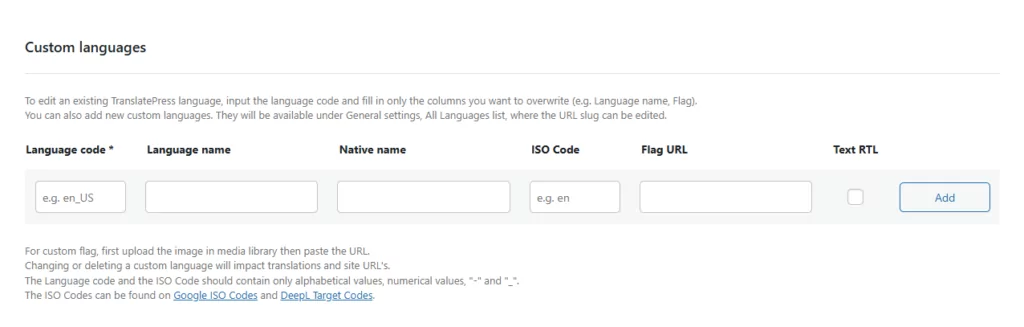 TranslatePress Custom Language