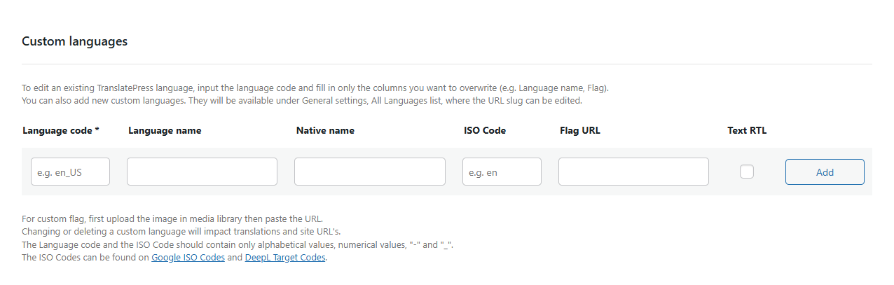 TranslatePress Custom Language