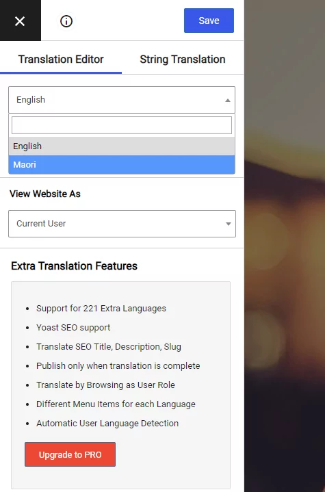 TranslatePress front-end translation interface