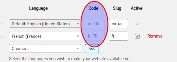 TranslatePress language codes