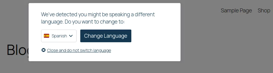 Componente aggiuntivo per il rilevamento automatico della lingua dell'utente - Finestra popup sopra il contenuto