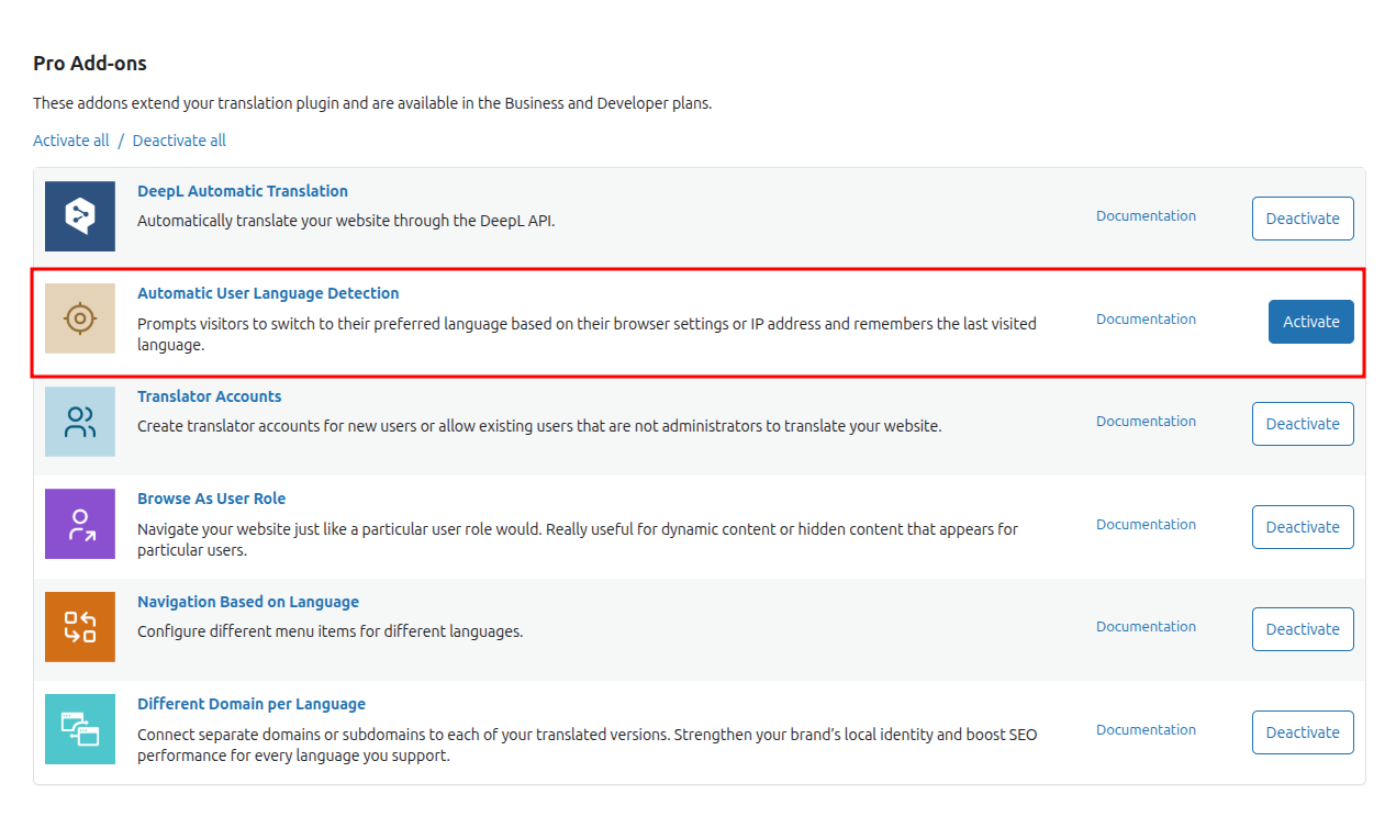 TranslatePress Settings - Automatic User Language Detection Add-on