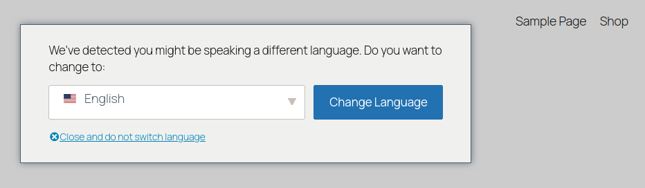Automatic User Language Detection Add-on - Pop-up window over the content