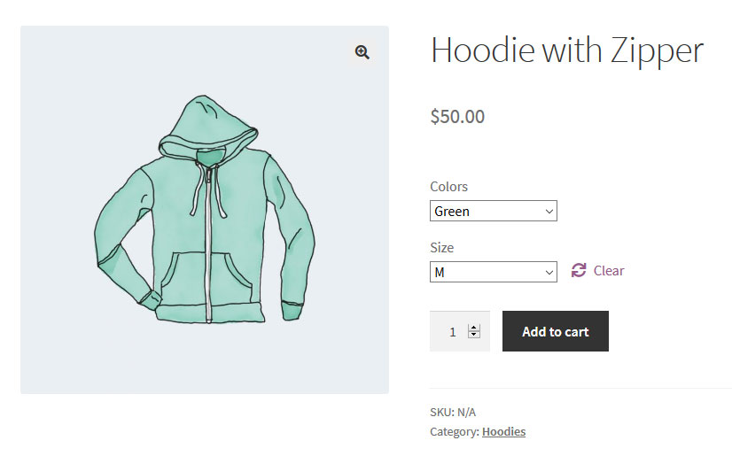 variable woocommerce product with drop down menus