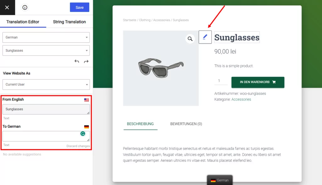 Translate WooCommerce product title