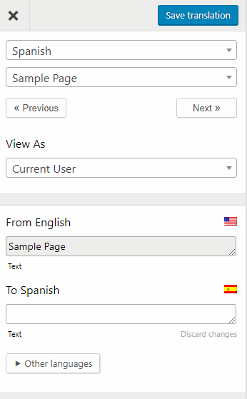 TranslatePress keyboard shortcut for saving translation