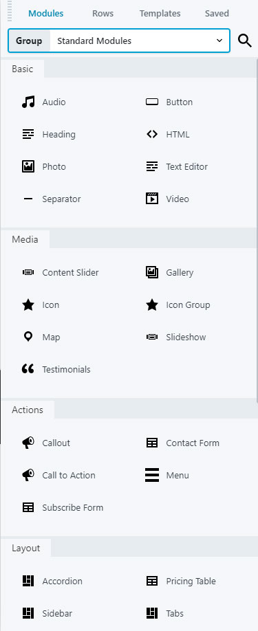 Beaver Builder visual editor toolbar with options to edit modules, rows and templates.