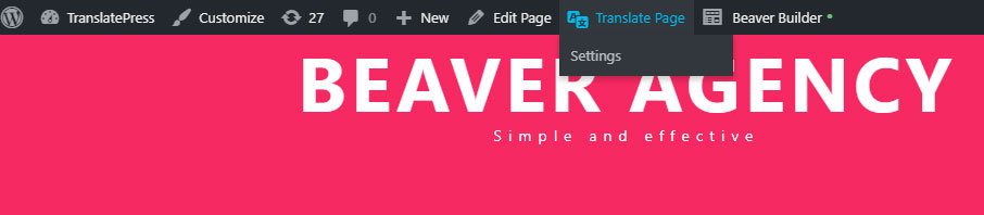 TranslatePress Translate Page button in the WordPress admin bar