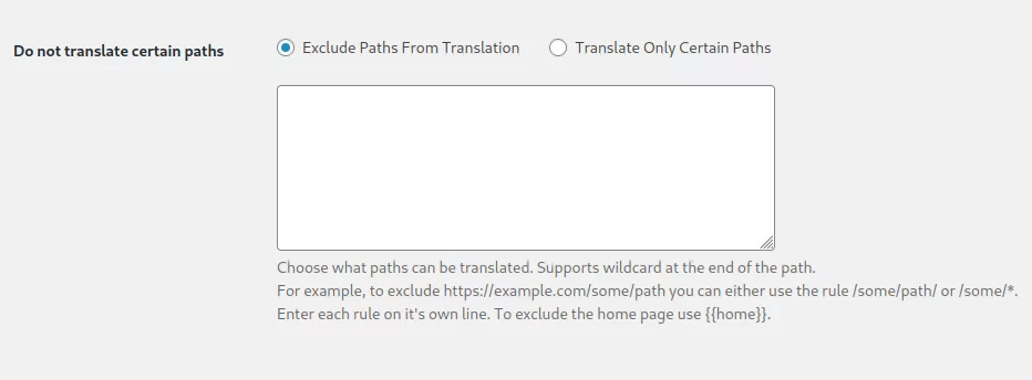 Exclude certain paths from translation