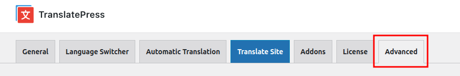 Advanced Tab from TranslatePress Settings