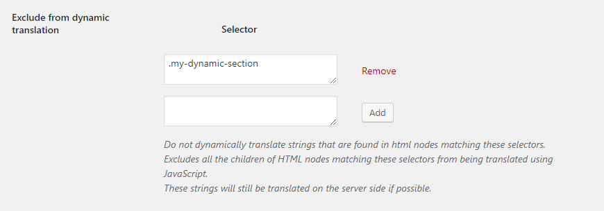 Excluding from dynamic translation