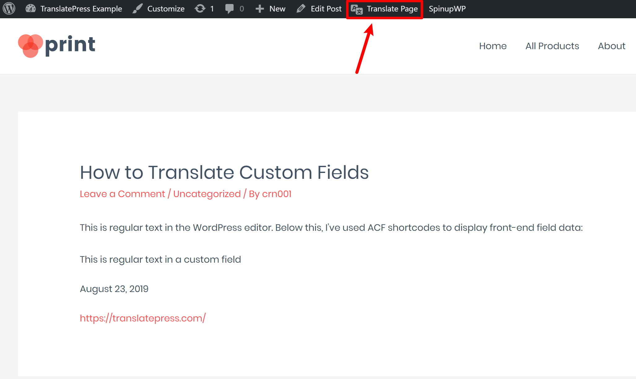 How to open translation editor for custom fields