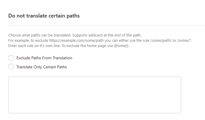 Do not translate certain paths section from Exclude strings & pages, Advanced tab