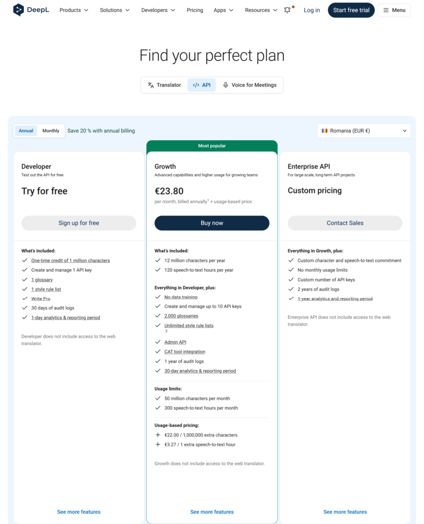DeepL API plans for automatic translation