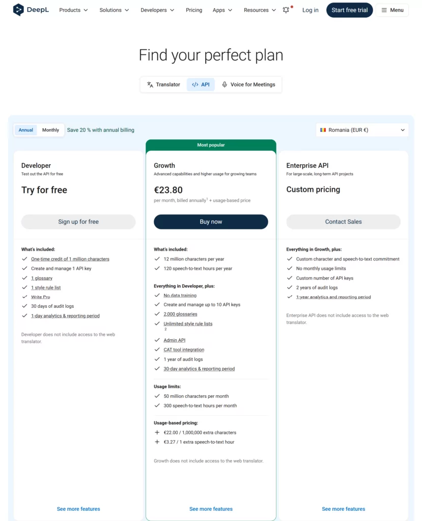 Plans de l'API DeepL pour la traduction automatique