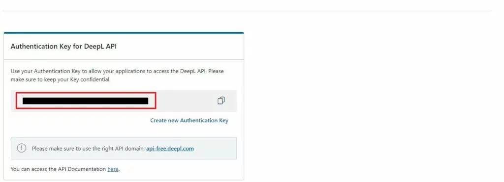 Copy your DeepL API Key