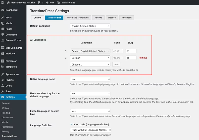 Choosing languages to translate WordPress