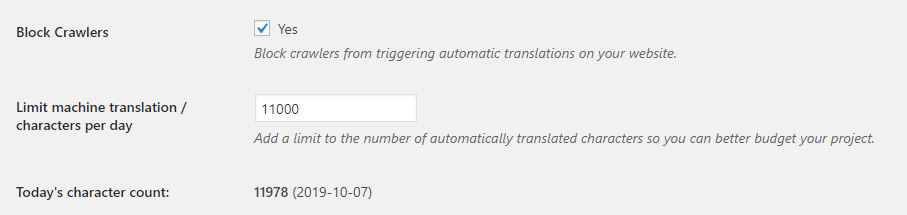 Automatic Translation - limit translated characters per day