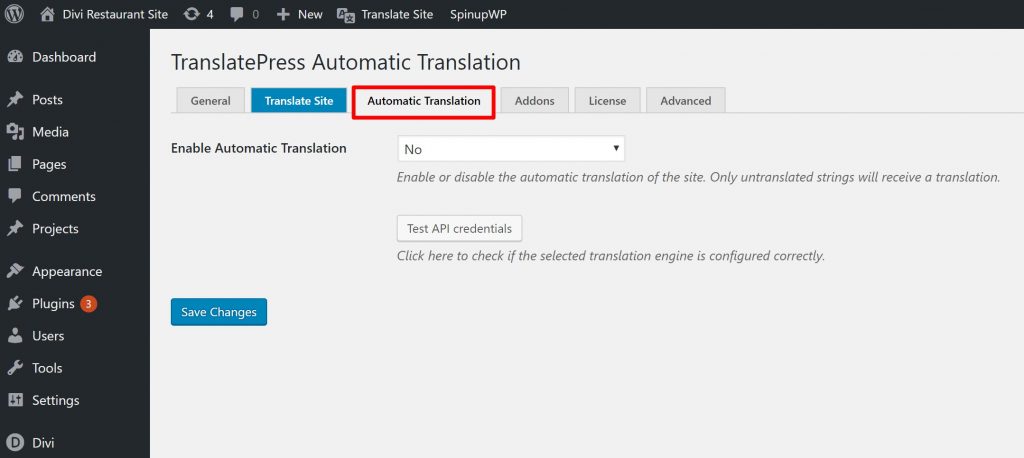 Automatic translation feature in TranslatePress