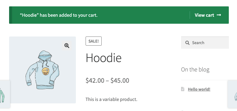 Add to cart message