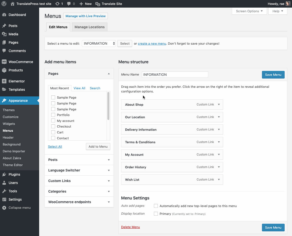 Adding language switchers to a menu in WordPress.