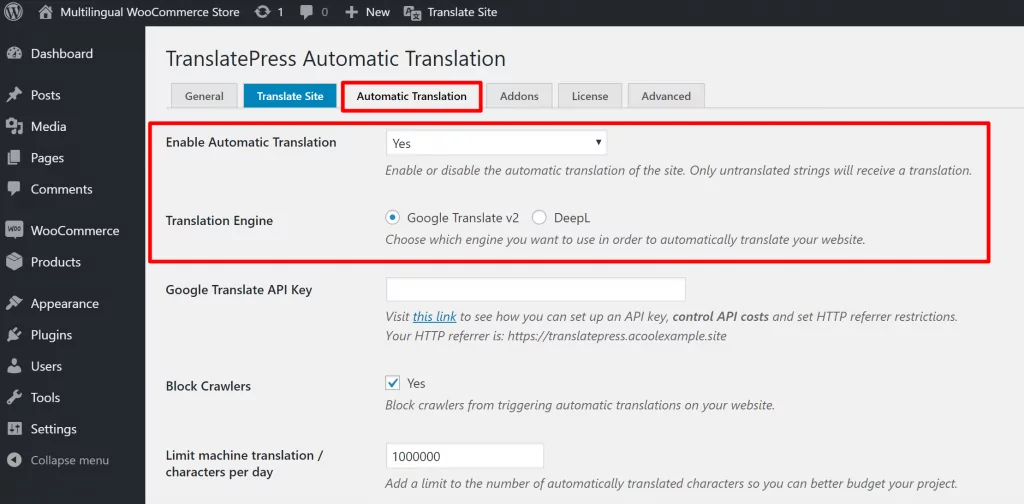 Choose service to automatically translate WooCommerce