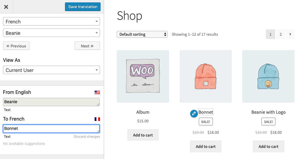 Translate WooCommerce Shop page