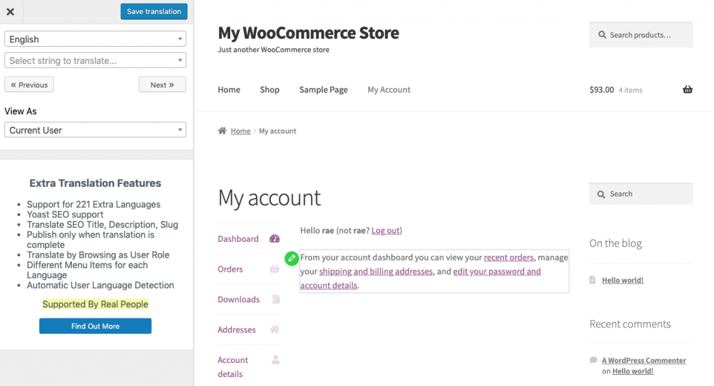 WooCommerce Multilingual My Account page
