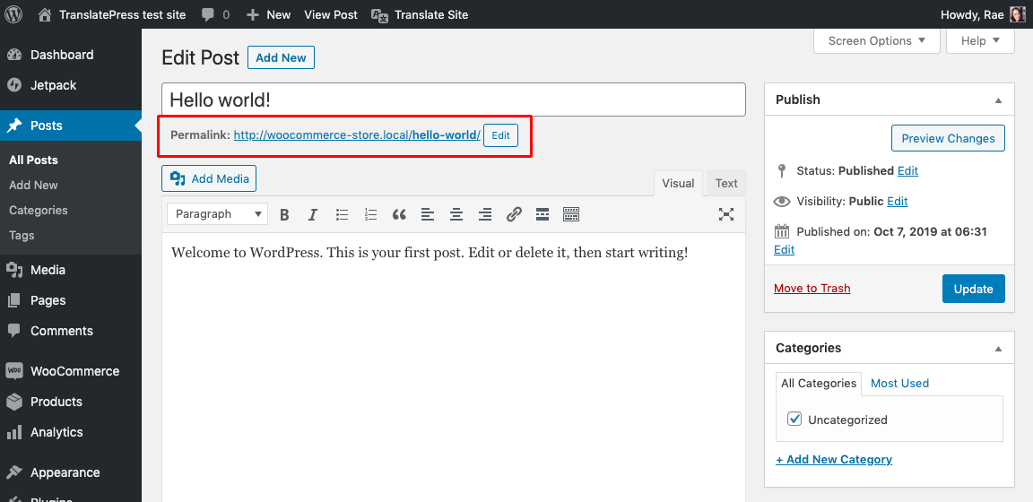 Editing URL slug in WordPress