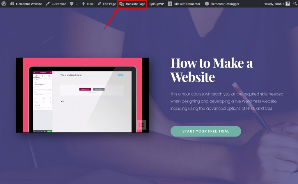 How to access translate interface on Elementor site