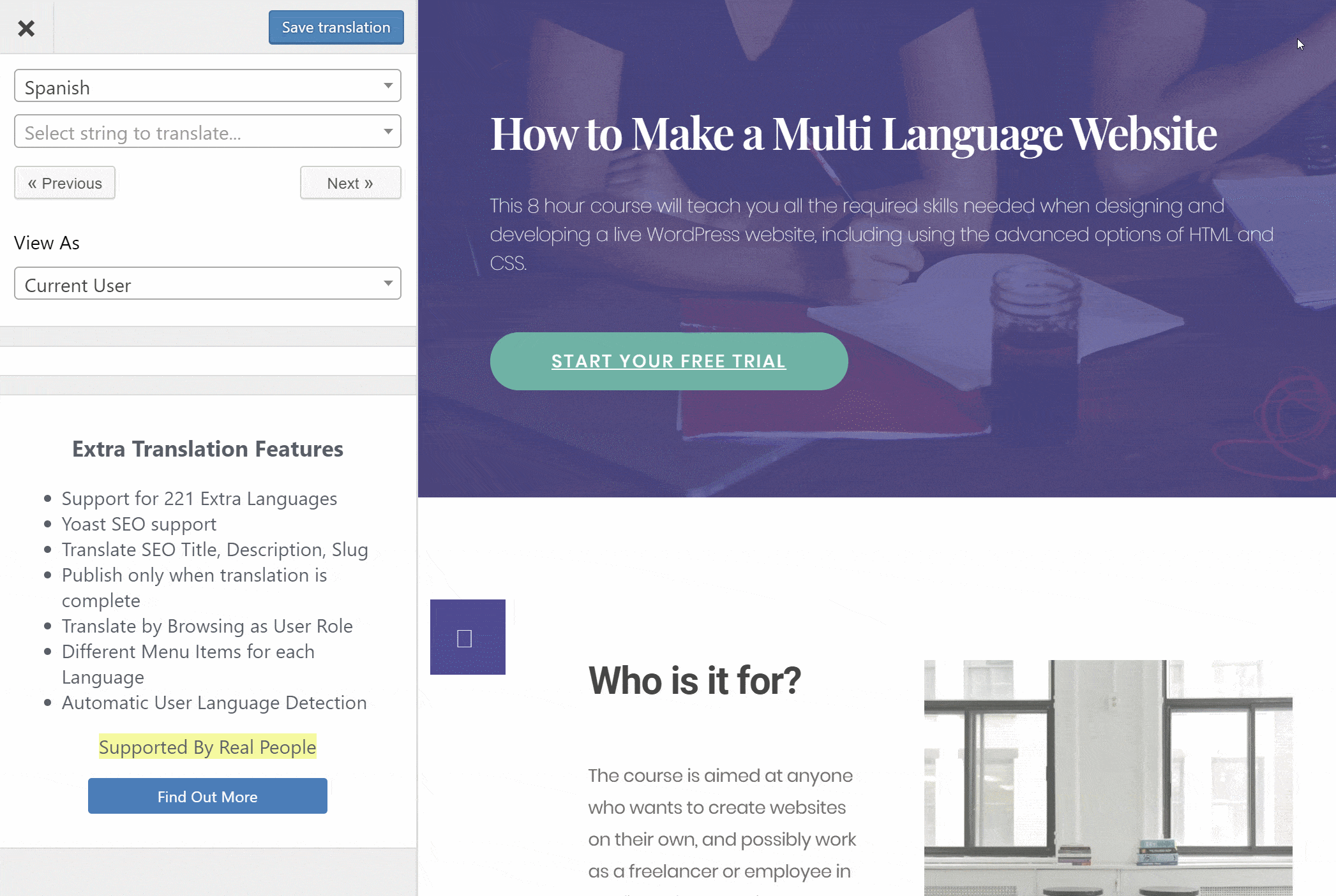 Use a visual editor to create a multi language website