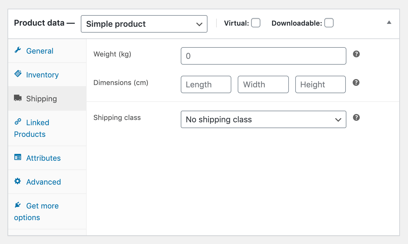 WooCommerce product shipping details.