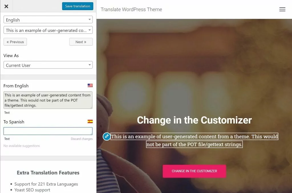 How to translate WordPress theme user-generated content