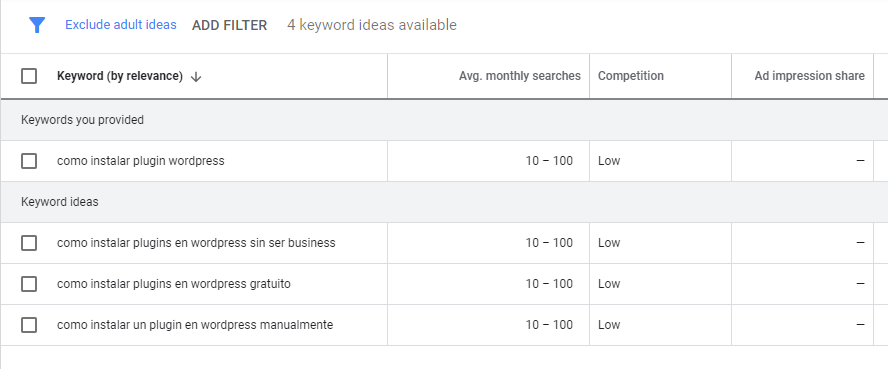 Doing keyword research in Spanish using Keyword Planner.
