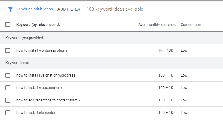 Doing keyword research in English using Keyword Planner.