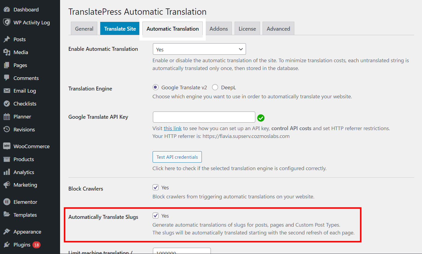 Enabling automatic slug translation.