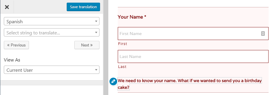 An example of a form validation message.