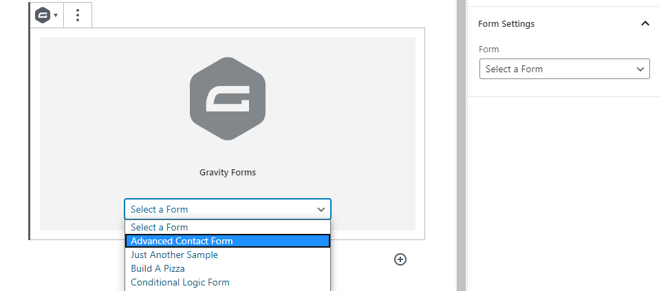 Selecting which form to embed.