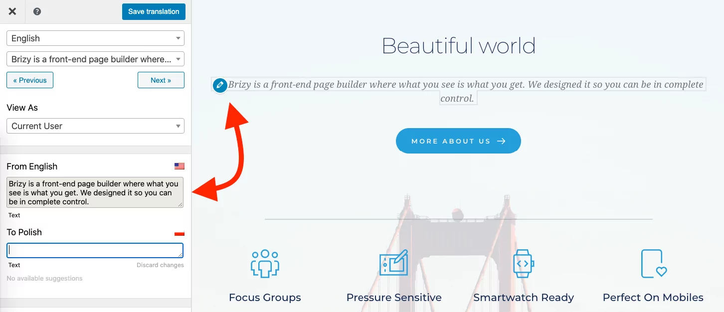 brizy translate text in this best WordPress page builder