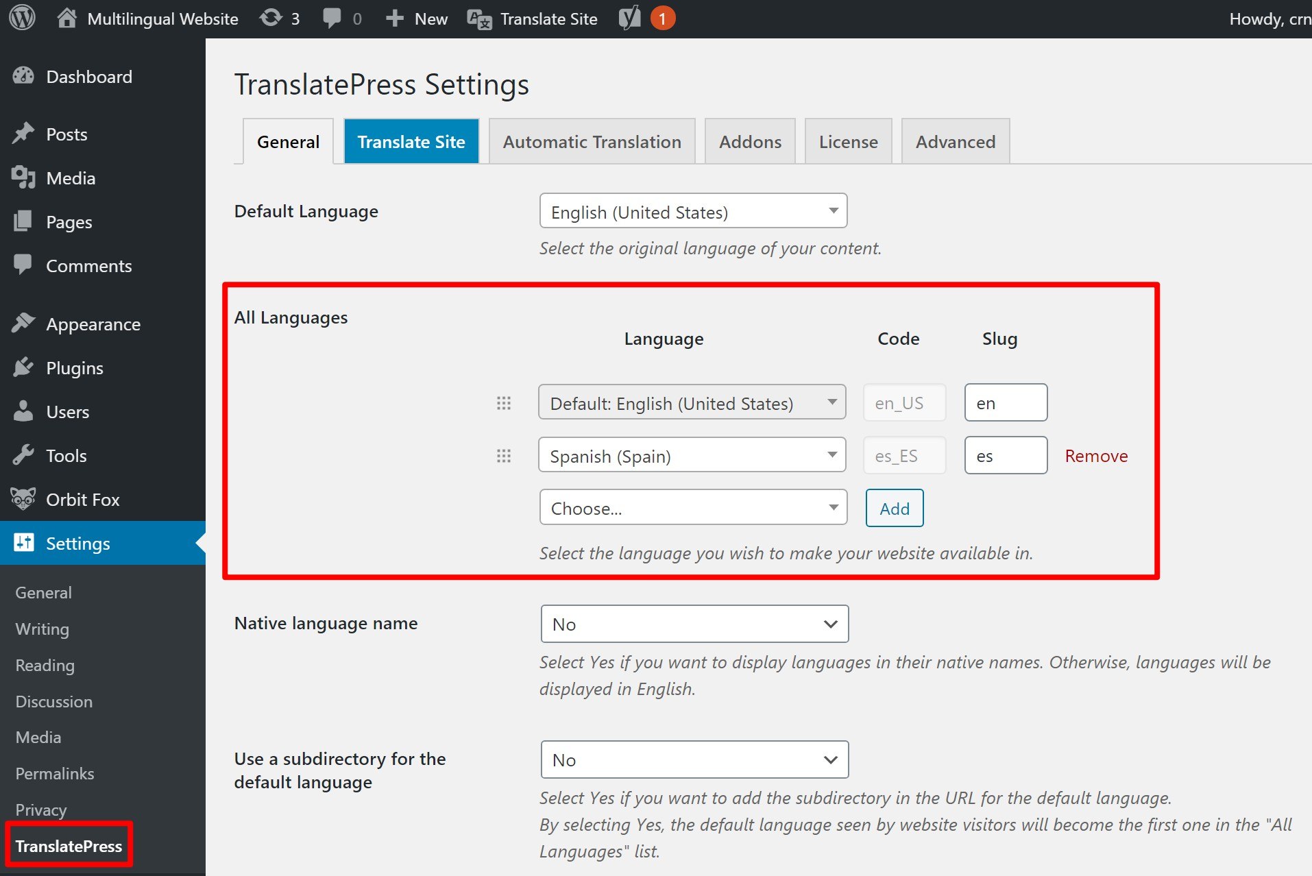 Wordpress перевод. TRANSLATEPRESS.
