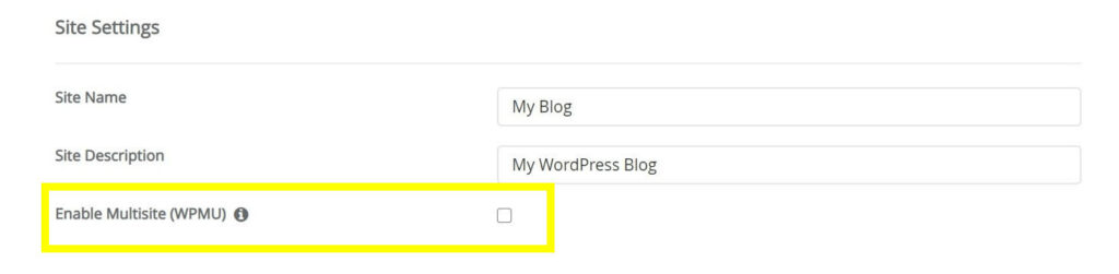 The Enable Multisite checkbox in the WordPress installer.