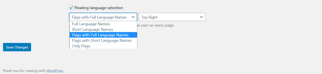 Settings for TranslatePress display